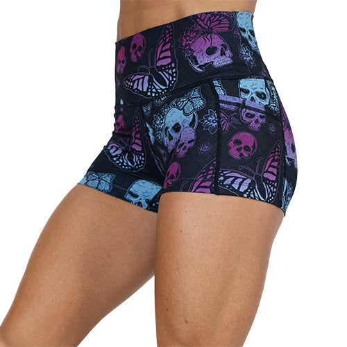 2.5 inch purple and blue skull and butterfly shorts
