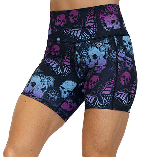 5 inch purple and blue skull and butterfly shorts