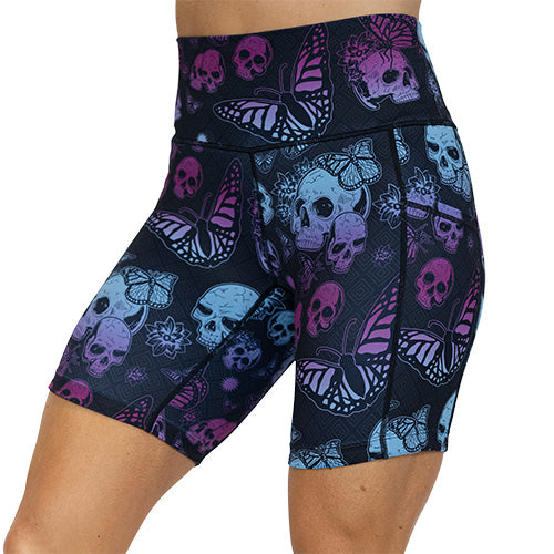 7 inch  purple and blue skull and butterfly shorts