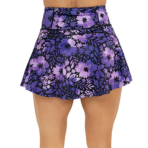 back of purple floral skirt