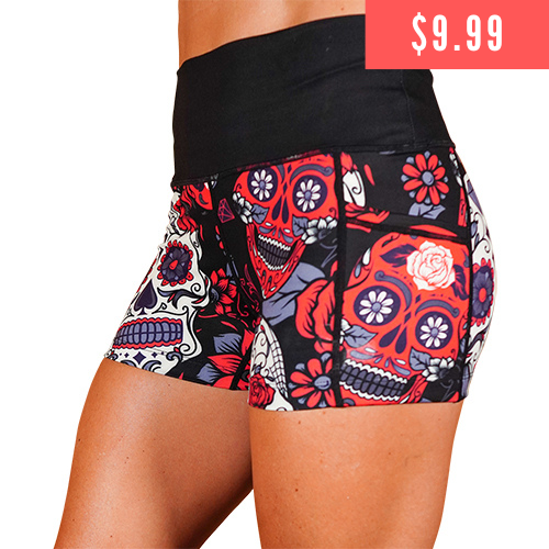 Red Rose Skull Women's Shorts