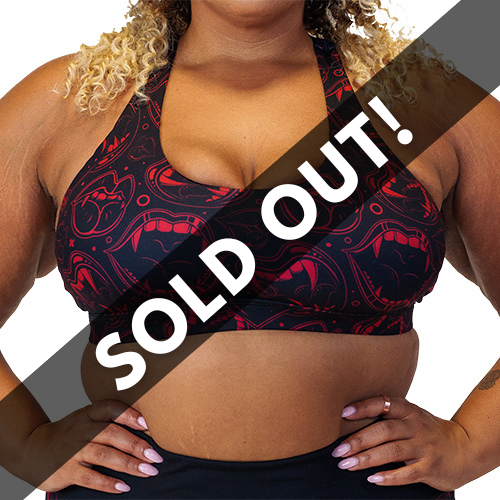 Red and black vampire themed sports bra sold out