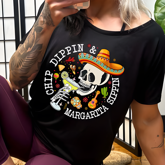 model wearing the Chip Dippin And Margarita Sippin Slouchy Tee