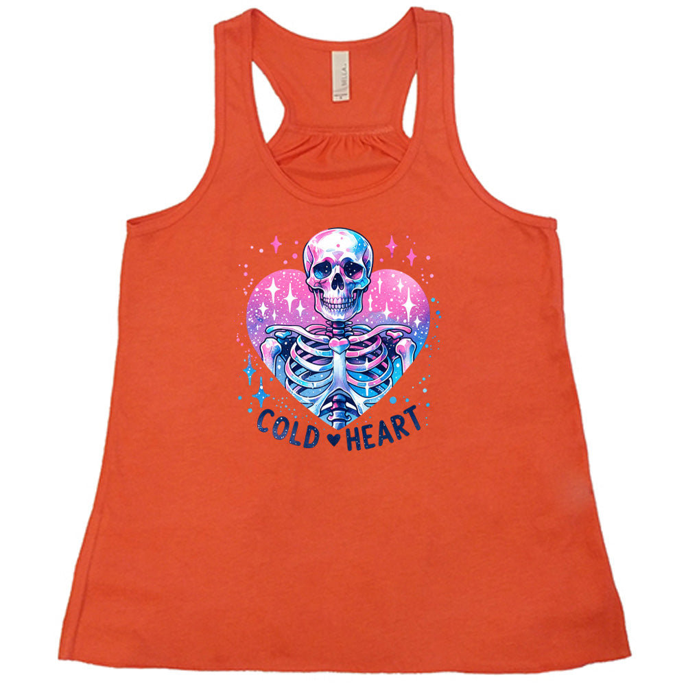 coral shirt with the text "Cold Heart" on it