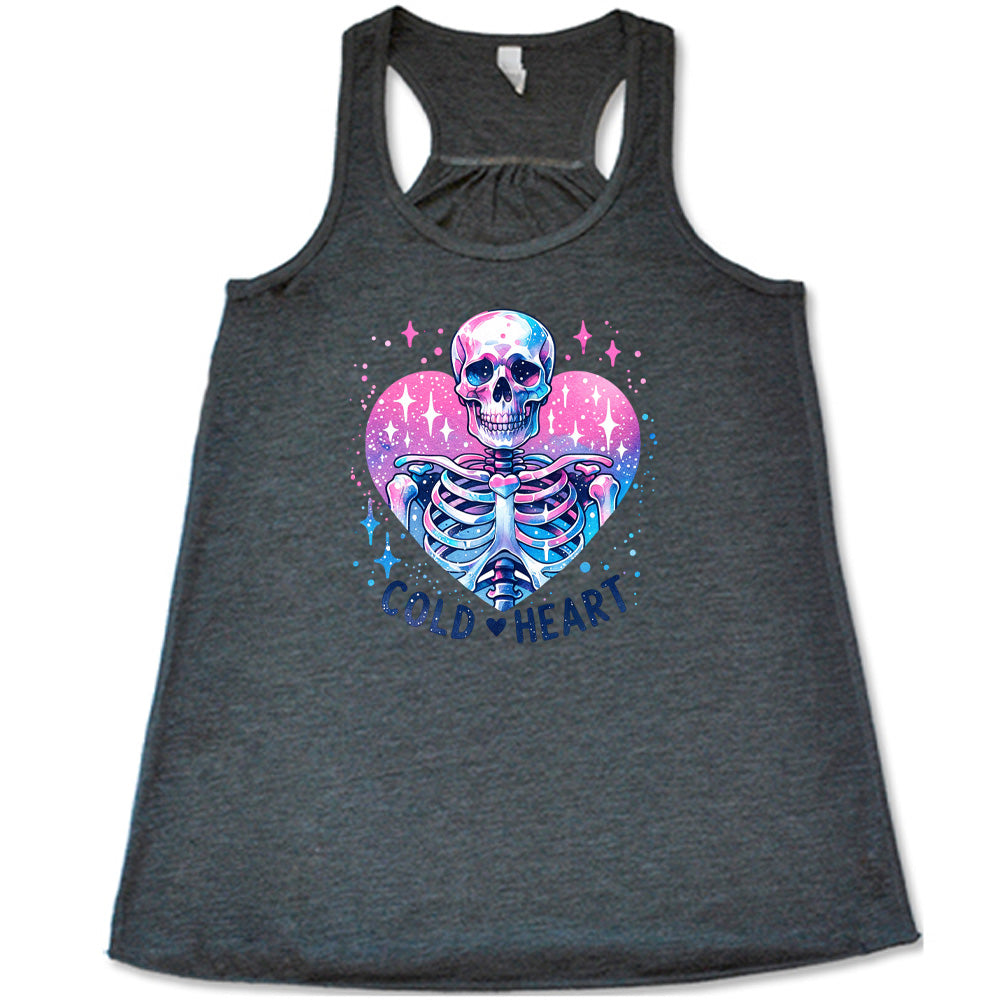 grey shirt with the text "Cold Heart" on it