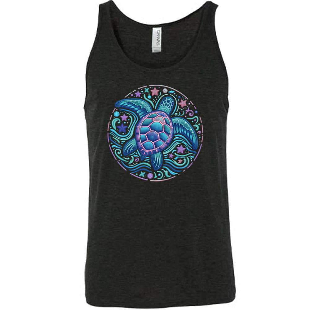 Black colored tank with a colorful turtle graphic on it