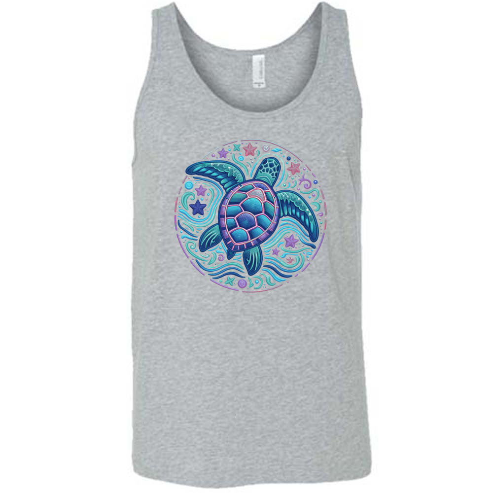 Grey colored tank with a colorful turtle graphic on it