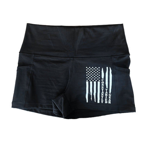 2.5 inch black distressed flag shorts