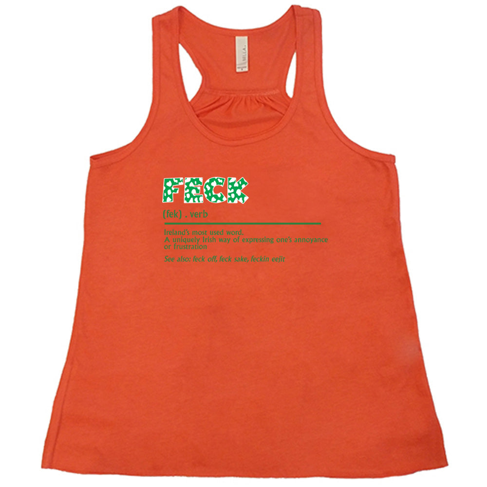 coral shirt with the definition of feck on it