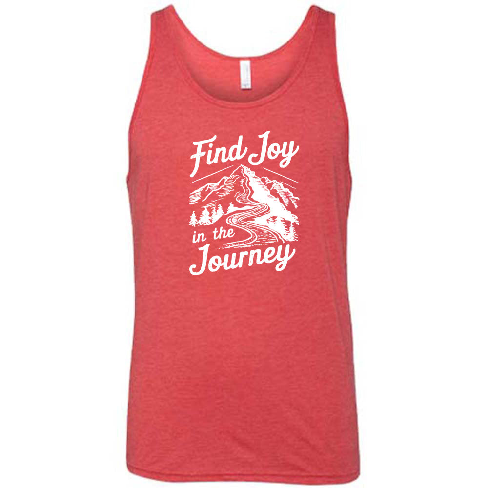 Red colored tank with a mountain road graphic on it that says "Find Joy In The Journey"