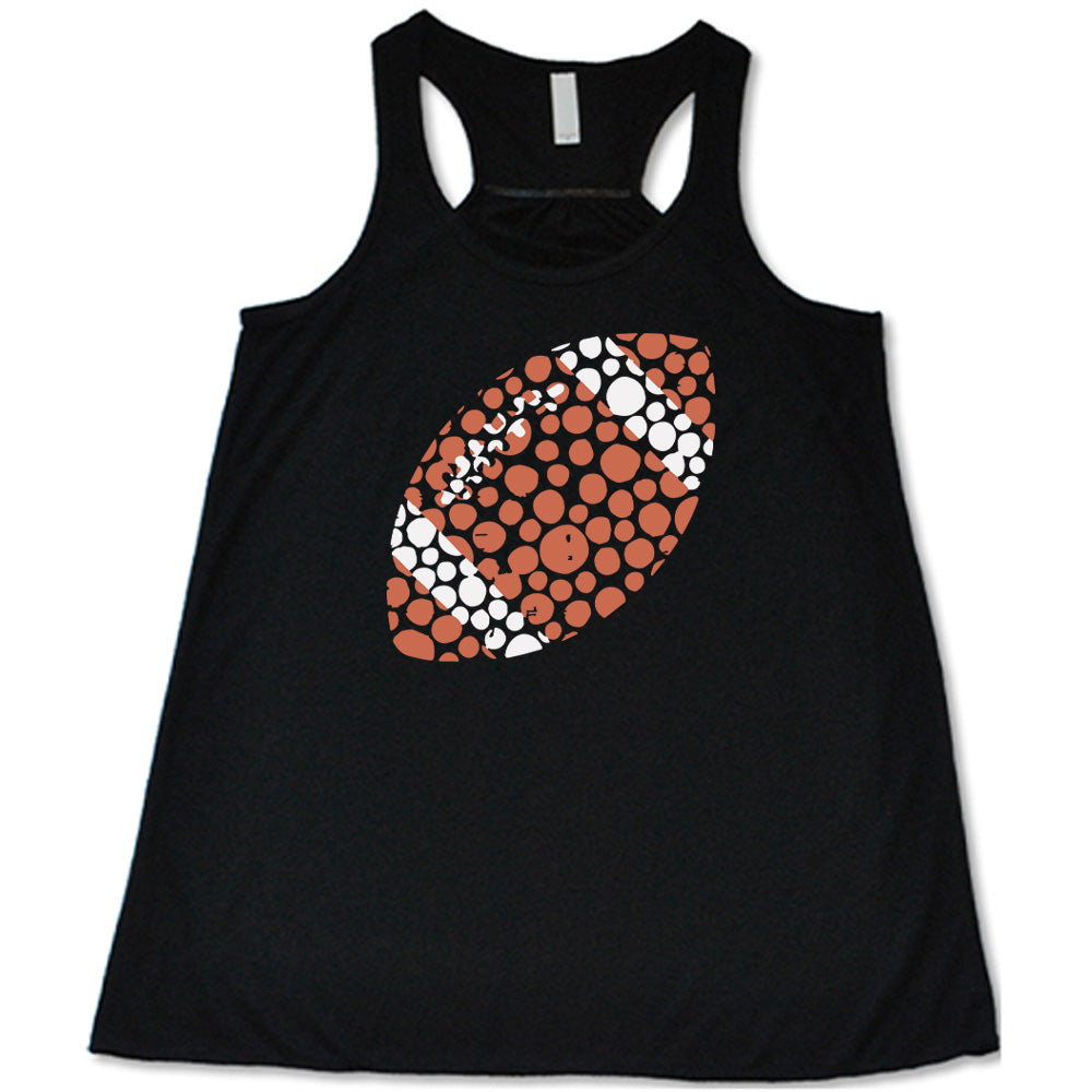 Black colored flowy tank with football made up of dots graphic on it