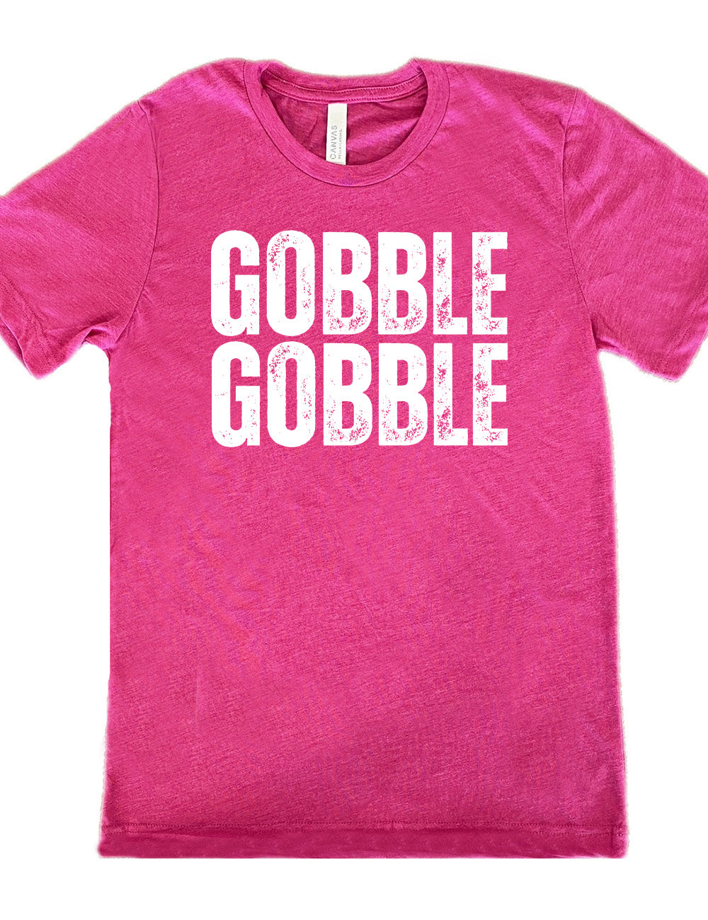 berry unisex tee with the words "GOBBLE GOBBLE" in slightly grunge font, stacked on top of each other, in all capitals