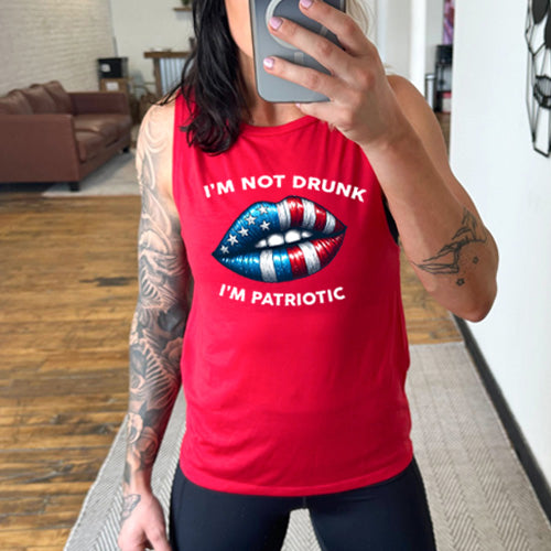 red I'm Not Drunk I'm Patriotic Muscle Tank