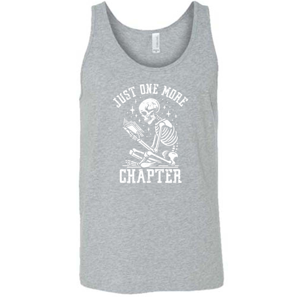 grey shirt with the text "Just One More Chapter" on it