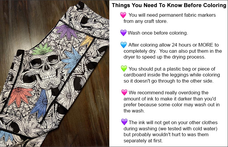 Instructions on how to use fabric markers on the color me badass leggings