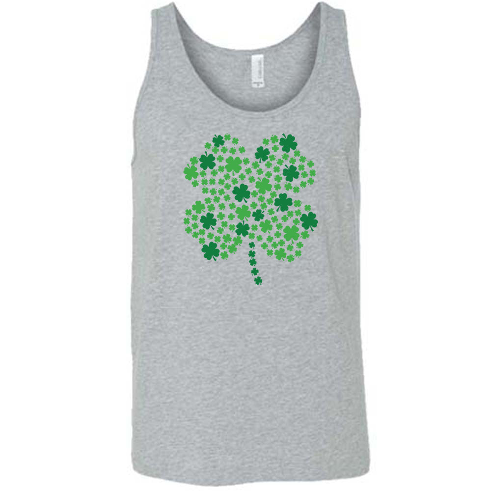 grey shirt with a shamrock graphic on it