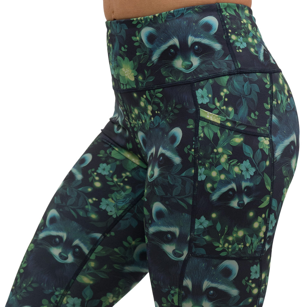 green Raccoon design leggings