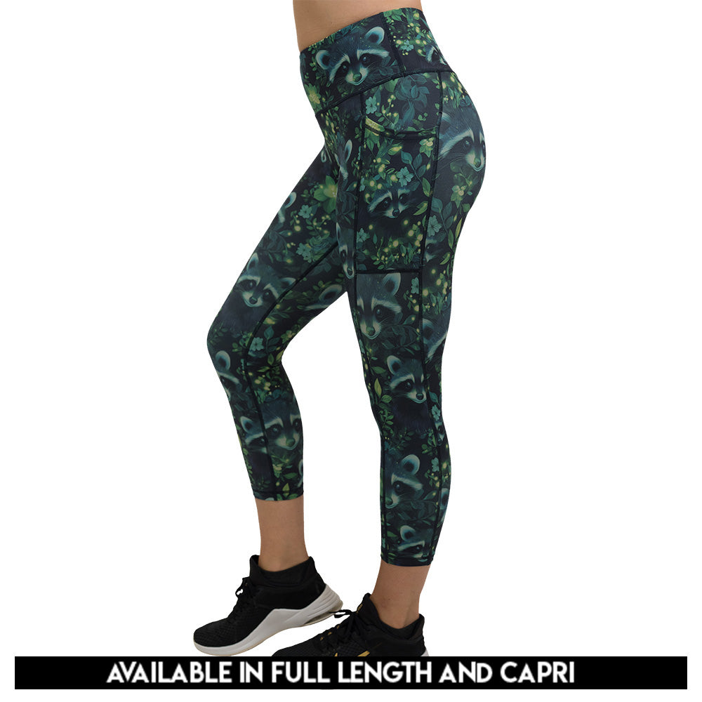 green Raccoon design leggings