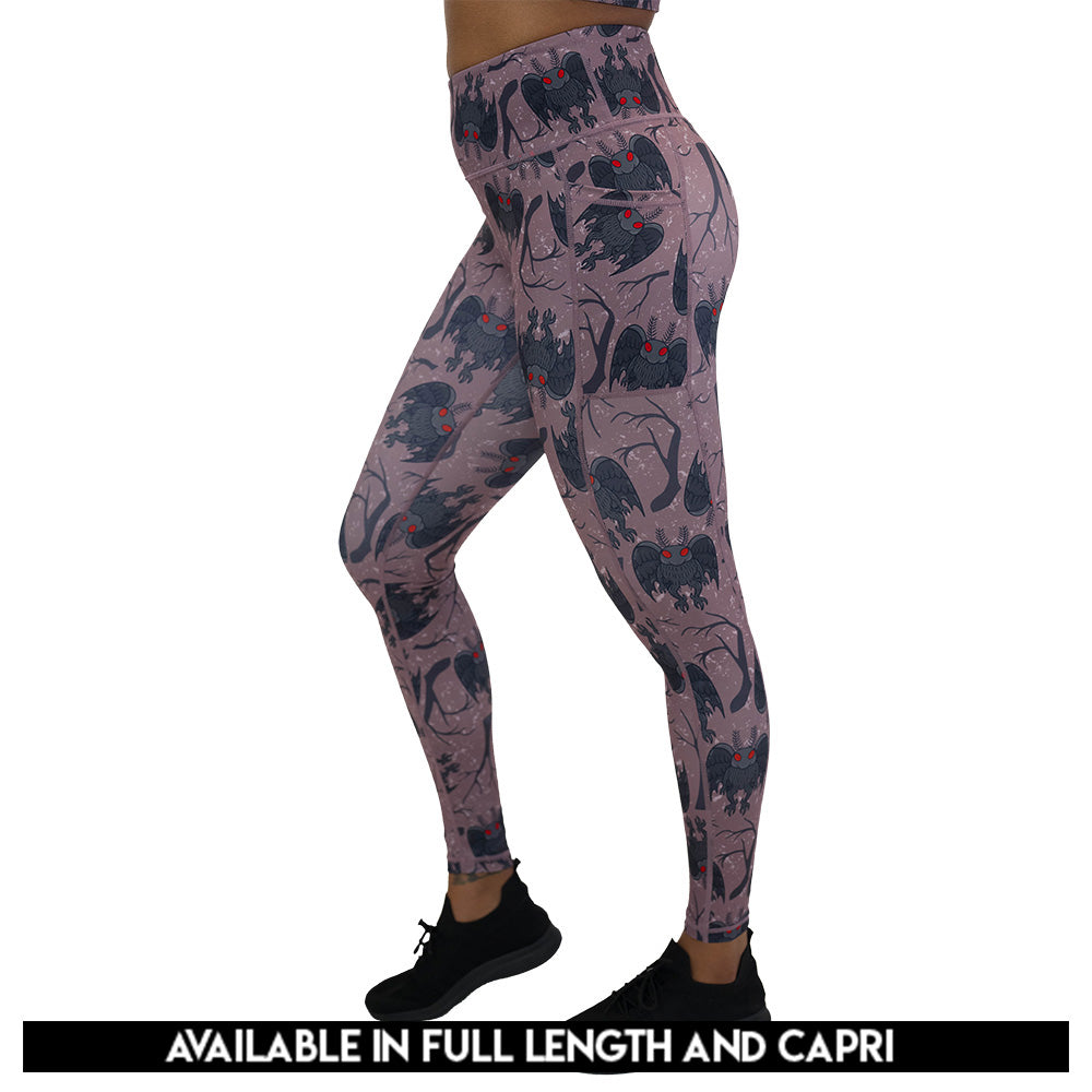 cartoon mothman print leggings available in full and capri length