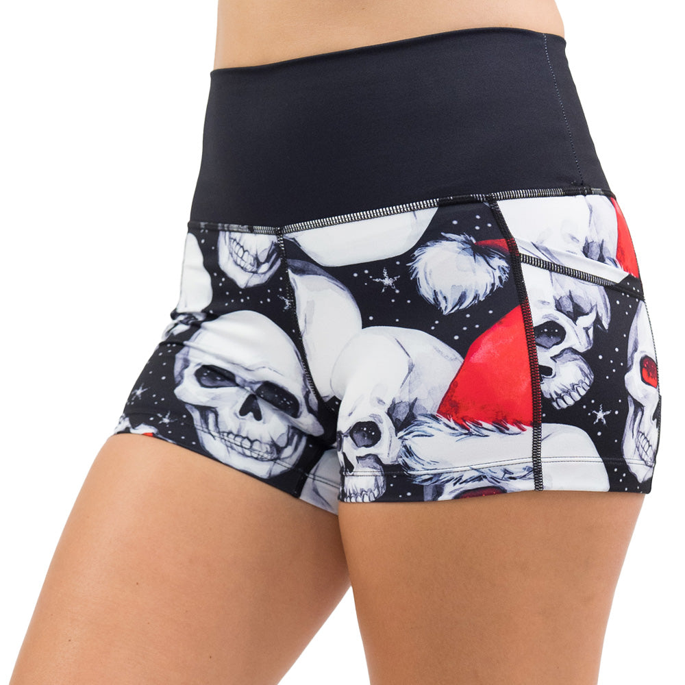 santa hat and skull pattern shorts