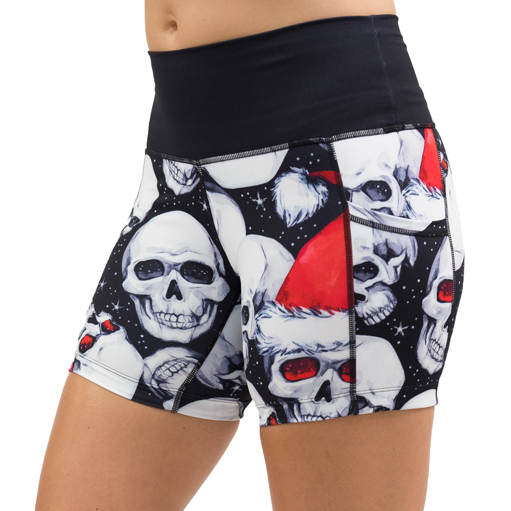 santa hat and skull pattern shorts