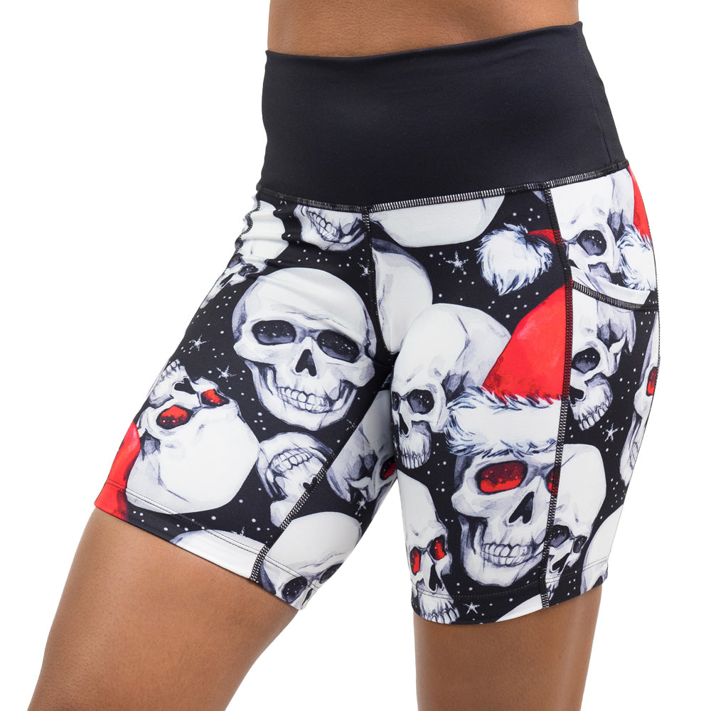 santa hat and skull pattern shorts