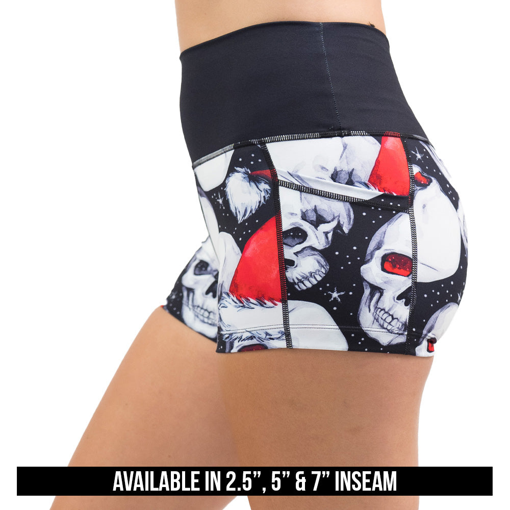 santa hat and skull pattern shorts
