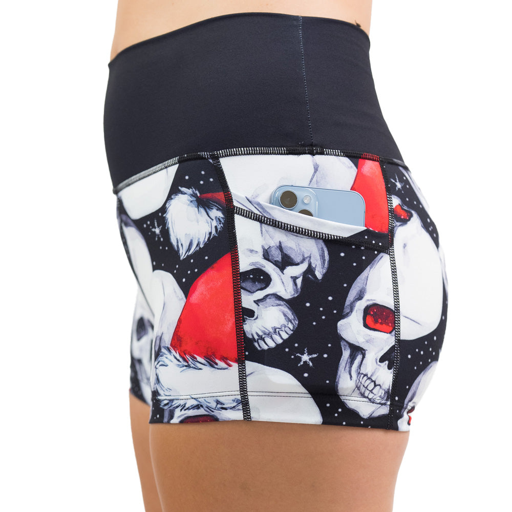 santa hat and skull pattern shorts