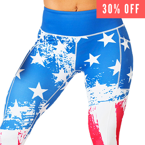 30% off of the American flag print leggings
