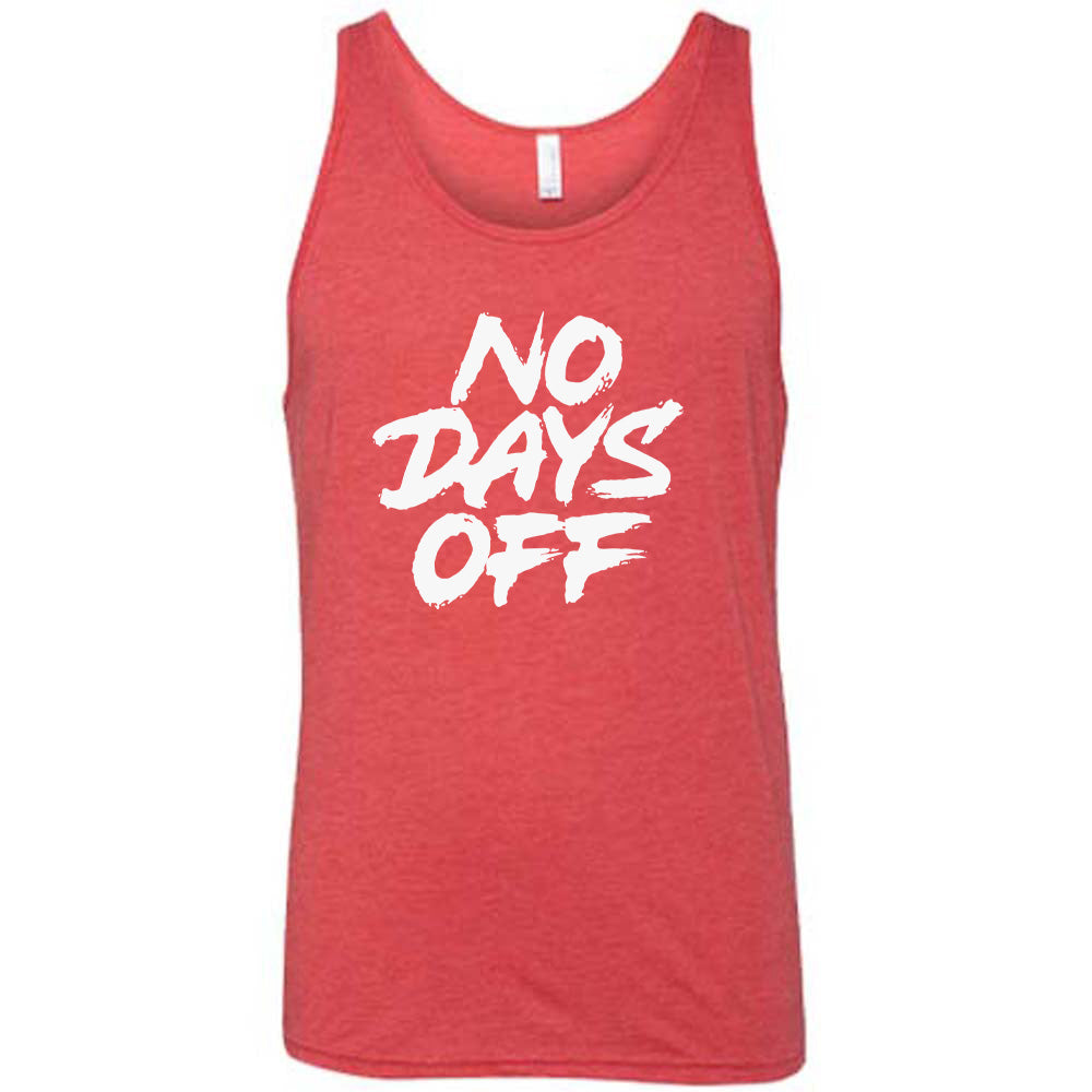 red shirt with the text "No Days Off" on it