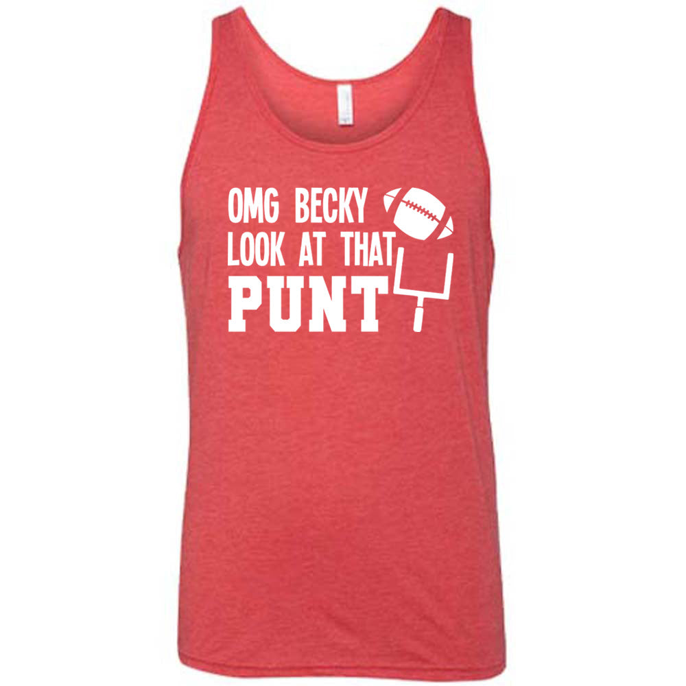 Red colored tank with football and goalpost graphic on it that says "OMG Becky Look At That Punt"
