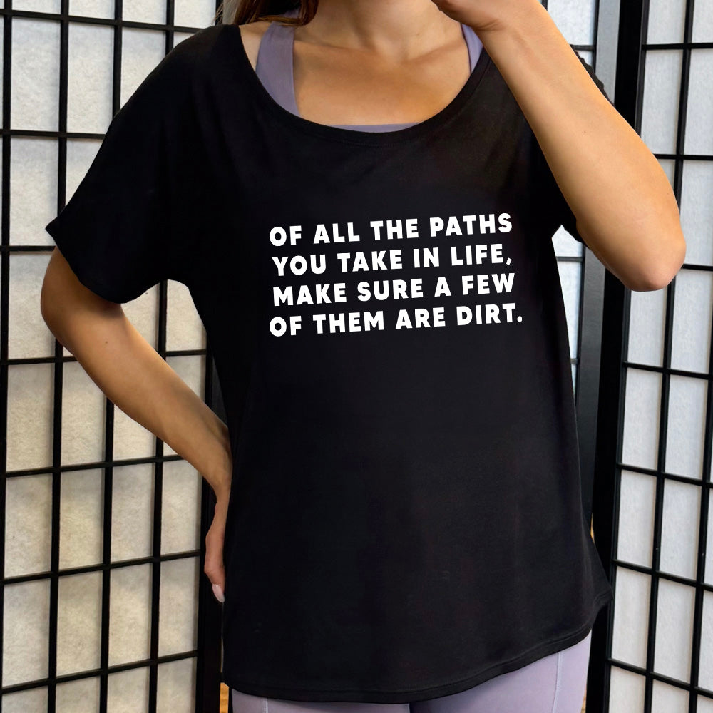 shirt with a mountain graphic on it that says "Not All Who Wander Are Lost Some Are Looking For Cool Rocks"