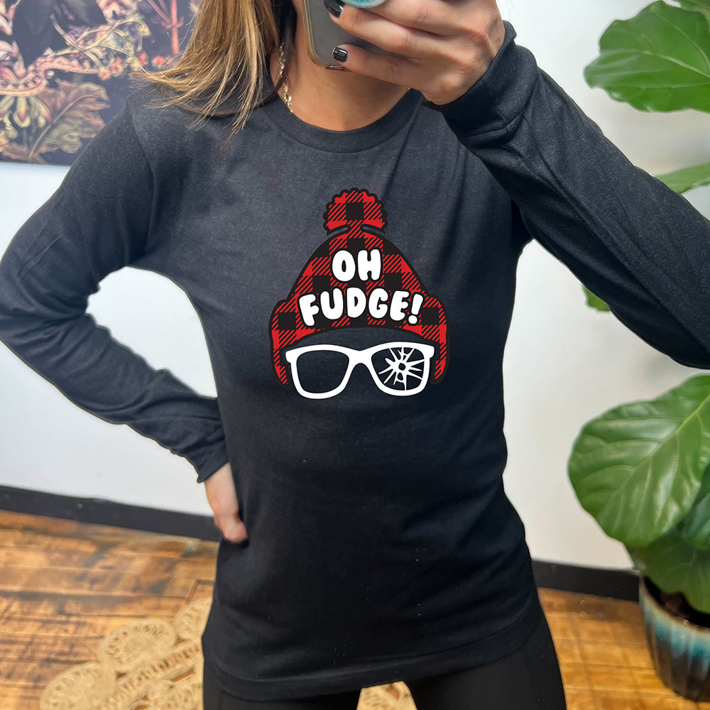 black long sleeve shirt with the text "Oh Fudge" on it