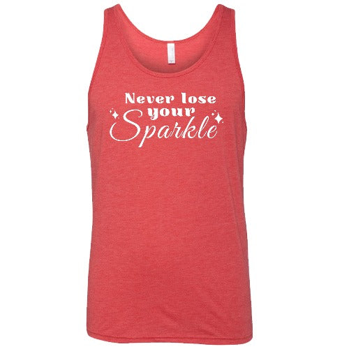 red unisex shirt with the saying "Never Lose Your Sparkle" on it