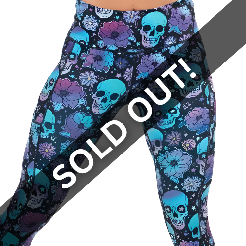 Skull & floral patterned leggings with the overlay "sold out" over the image