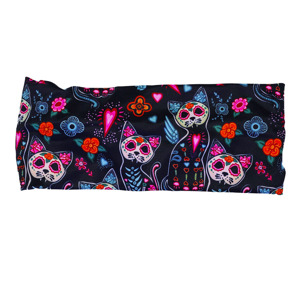 headband with a colorful cat skull and floral design
