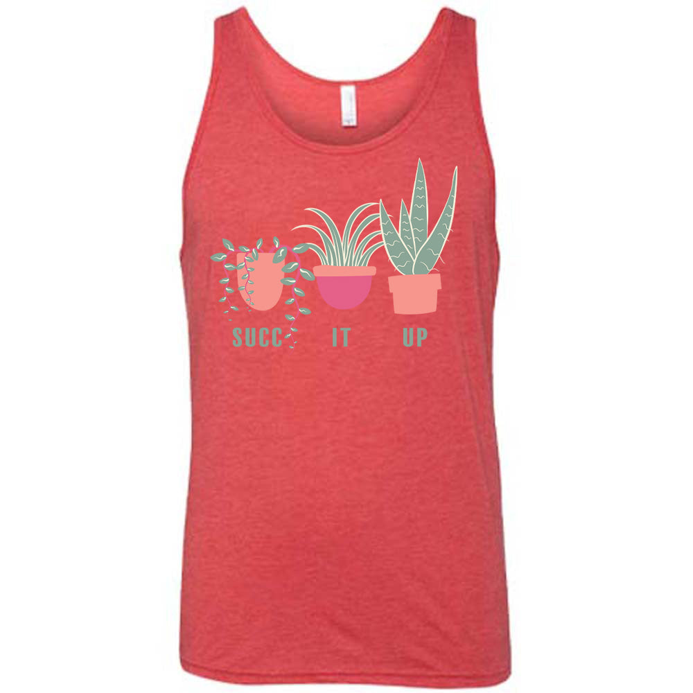 Red colored tank with potted succulents graphic on it that says "Succ It Up"