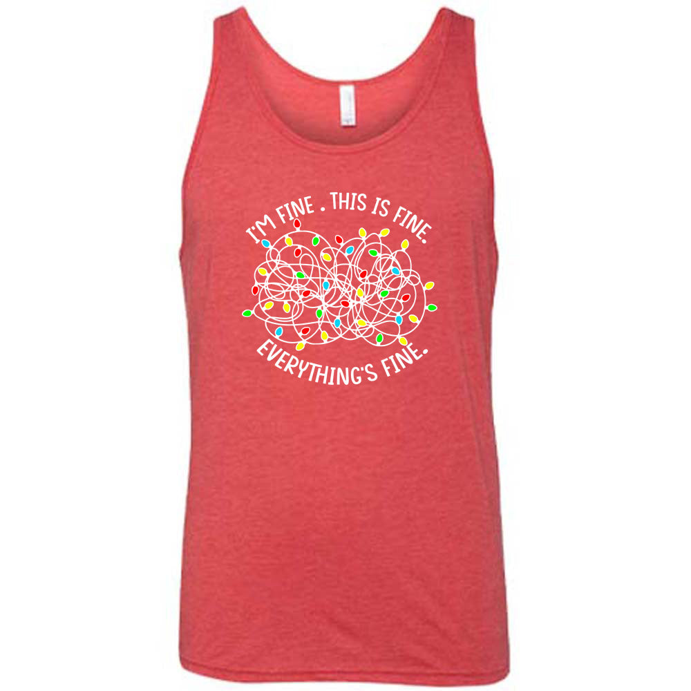 red shirt with the text "I'm Fine. This Is Fine. Everything's Fine." on it