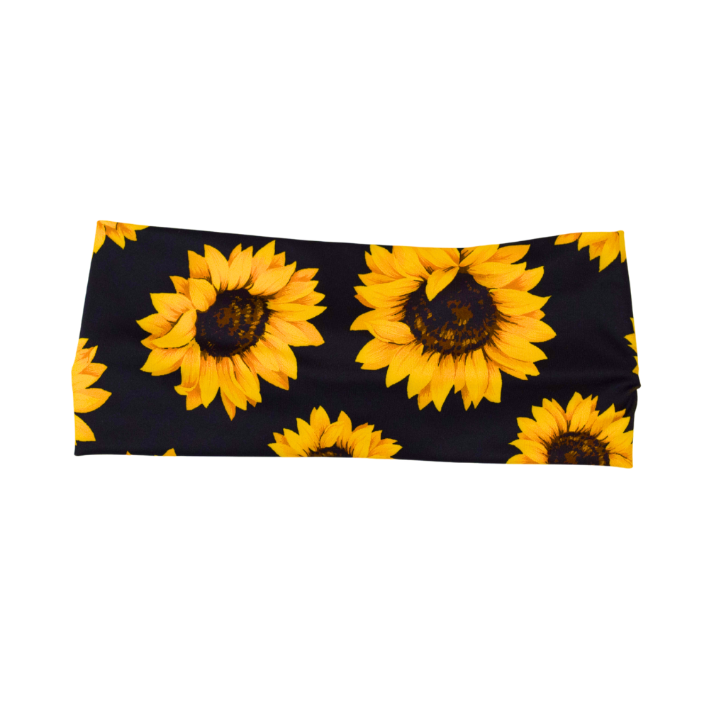 front of the yellow flower headband against a white background