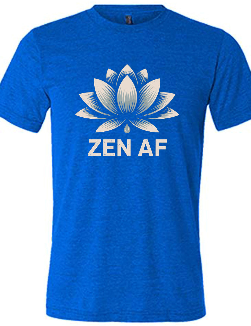 blue unisex tee with the graphic of a lotus and the words underneath saying "ZEN AF"