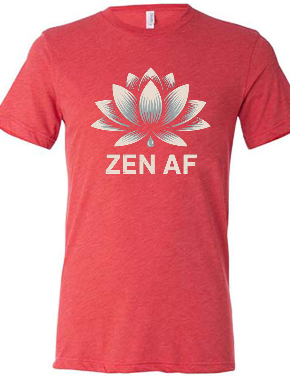 red unisex tee with the graphic of a lotus and the words underneath saying "ZEN AF"