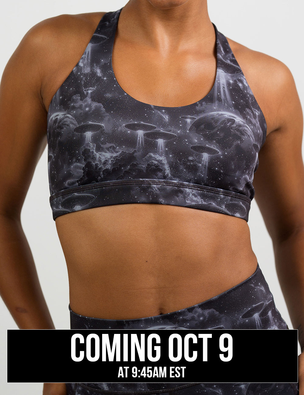 front of the alien space ship invasion sports bra coming October 9th