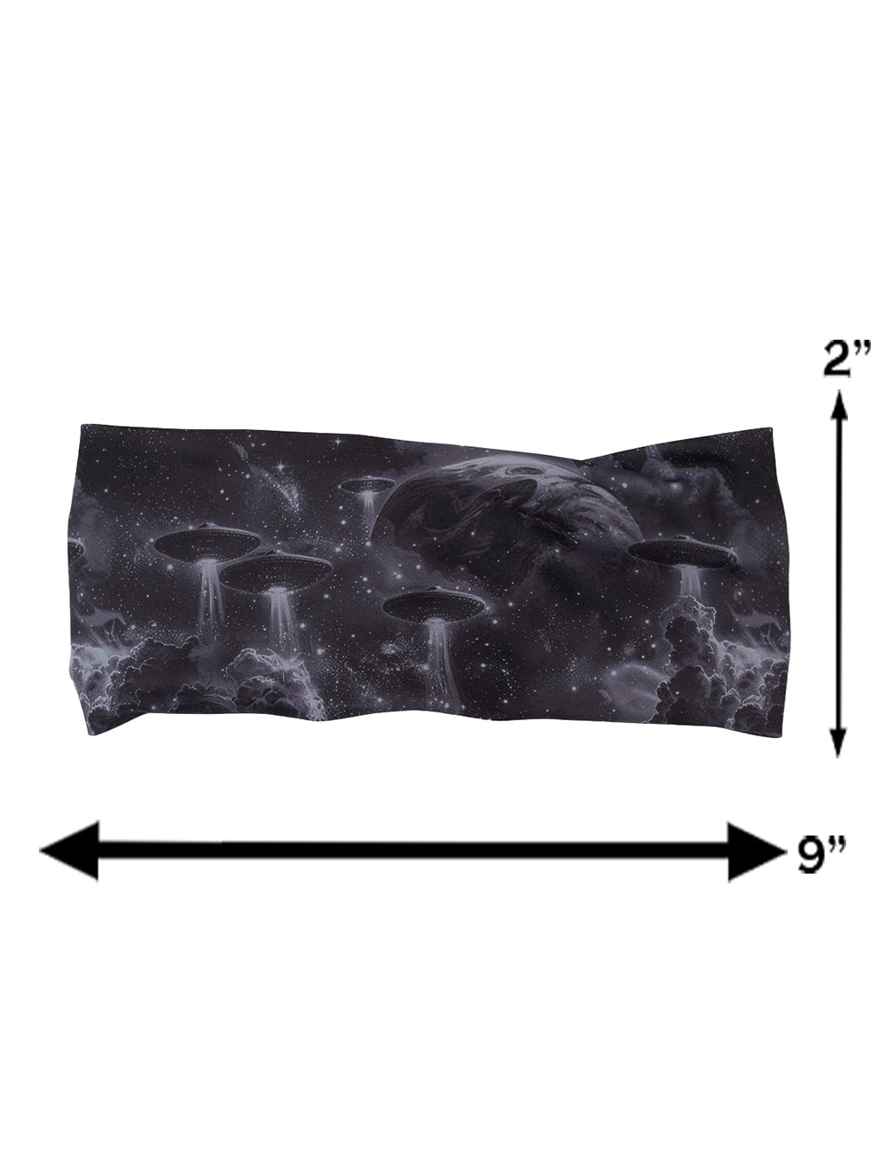 measurement information for the alien space ship invasion headband measurements are 2 inches by 9 inches