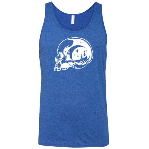 blue unisex shirt with an alien skull design