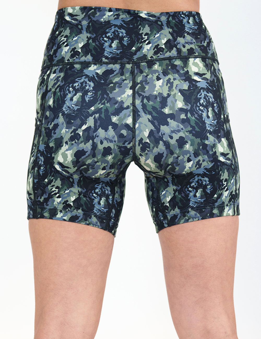 back of the 5 inch panther camo print shorts