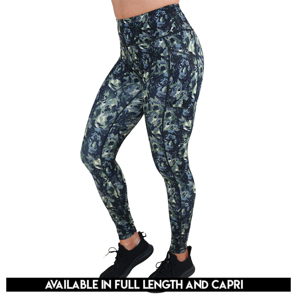 panther camo print leggings available in full and capri length