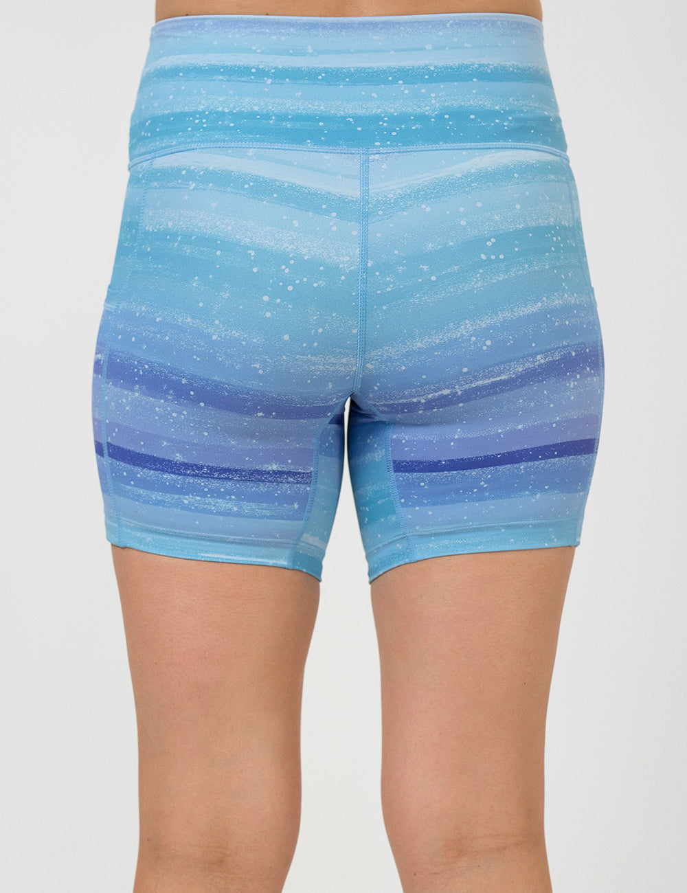 back of the 5 inch blue and white ombre shorts against a white background
