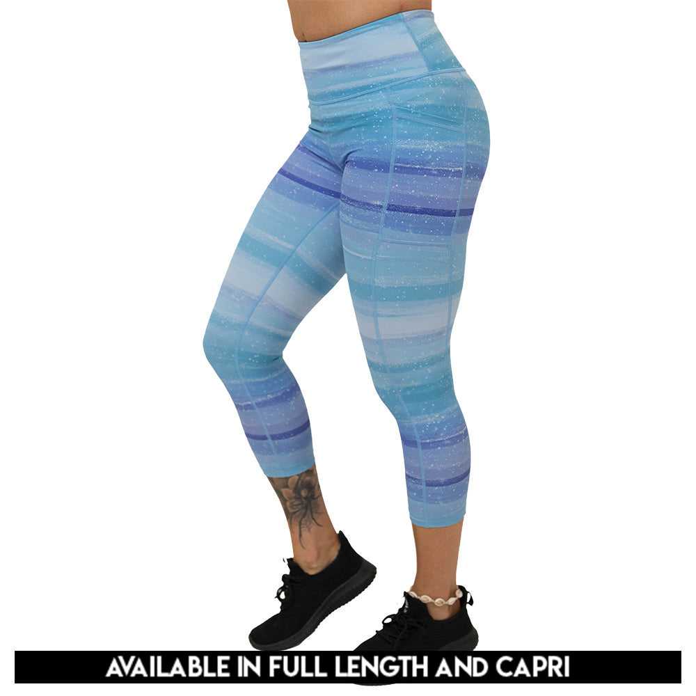 blue and white ombre leggings available in full and capri lengths