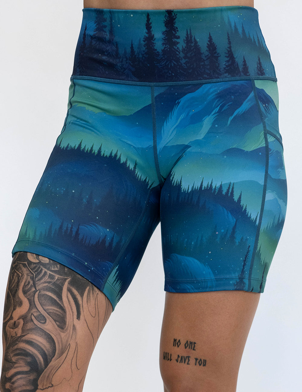 front of the 7 inch wilderness aurora shorts against a white background