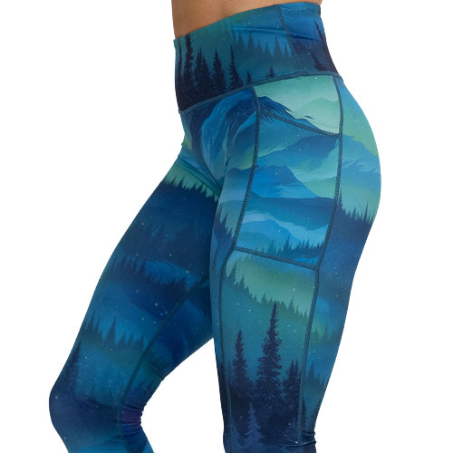 close up of aurora borealis leggings